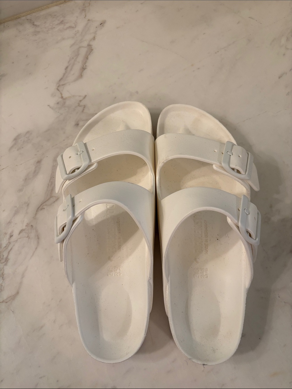 White Double-Buckle Slide Sandals Birkenstock